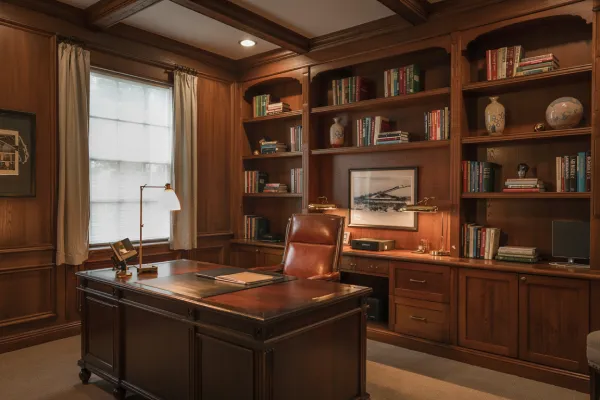 Dark Wood Paneling in a Home Office